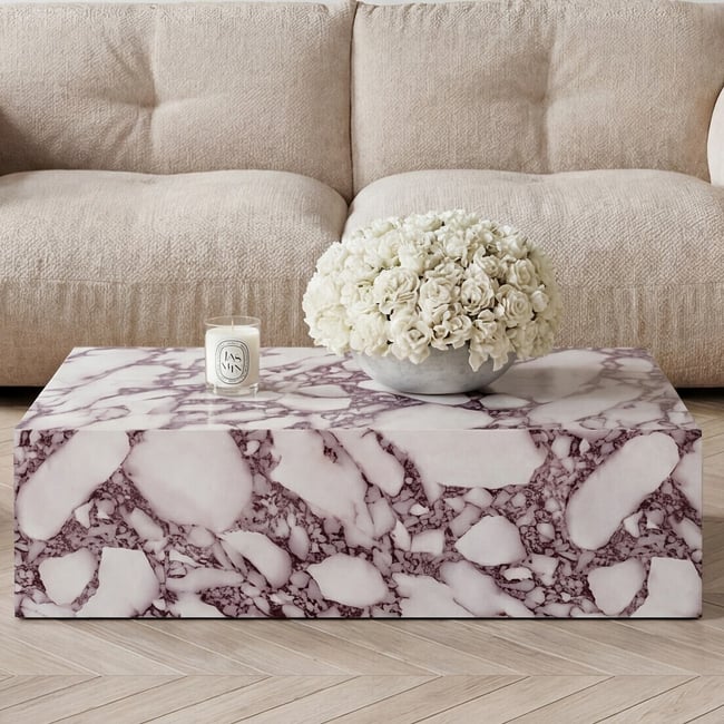 Serafina  Rectangular Calacatta Faux Marble Coffee Table, marble white, ÉDITÉ