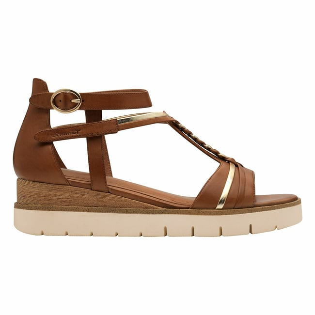 Sandales compensées cognac <span itemprop=