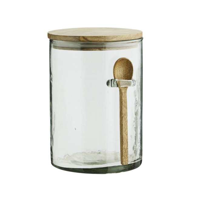 Bocal de rangement verre bois avec cuillère Couleur transparent <span itemprop=