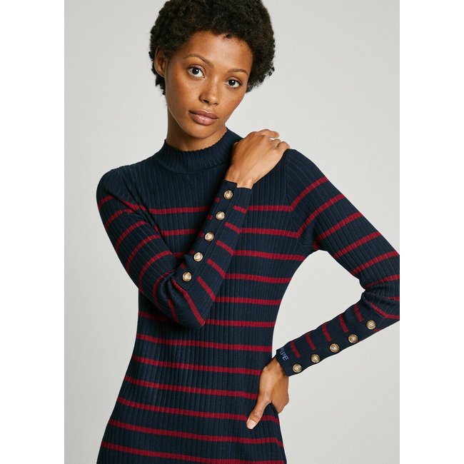 Harlem breton striped dress with high neck navy/red Pepe Jeans | La Redoute
