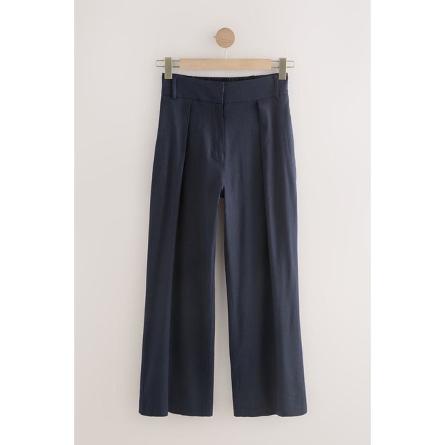 Pantalon ample dos élastique en lin mélangé bleu marine <span itemprop=