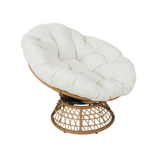 Fauteuil papasan intérieur/extérieur polyrotin rotatif, loveuse Ø96cm TAHITI ecru <span itemprop=