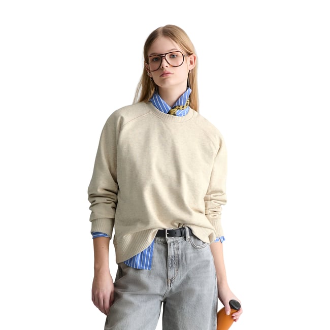 Sweat-shirt DfC relaxed avec poignets en tricot côtelé blanc naturel <span itemprop=