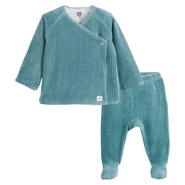 Ensemble 2 pièces en velours bleu <span itemprop=