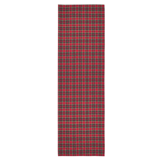 Chemin de table en polycoton à carreaux écossais rouge <span itemprop=