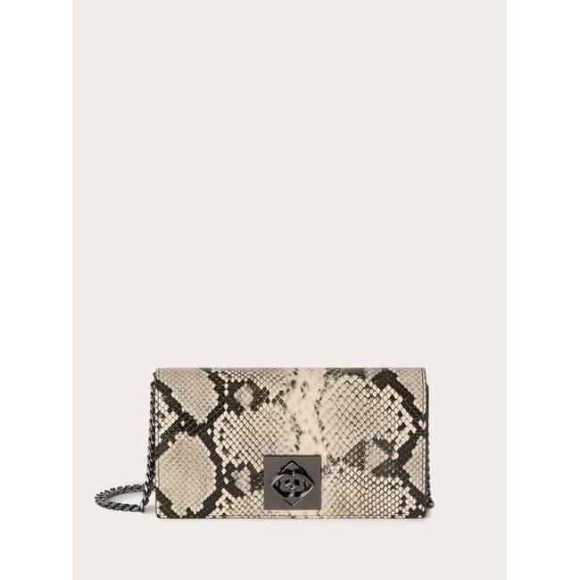 Sac portefeuille en tissu enduit imprimé python gris <span itemprop=