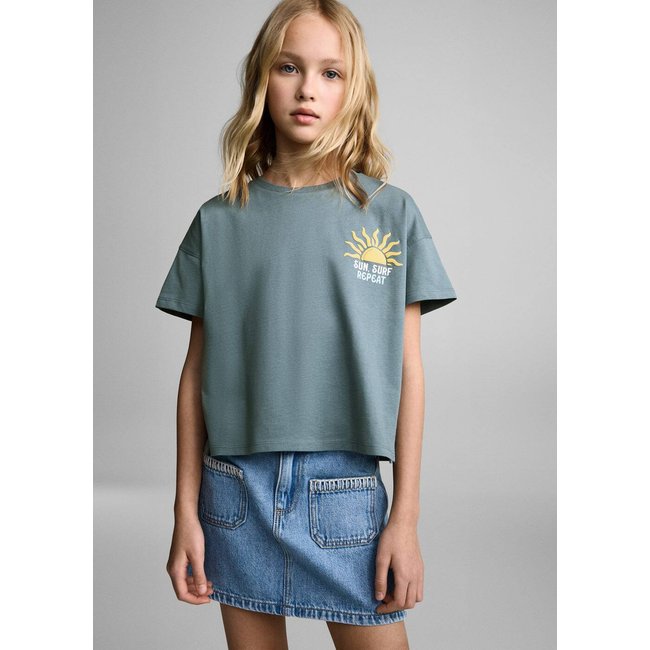 T-shirt imprimé relief bleu pétrole <span itemprop=