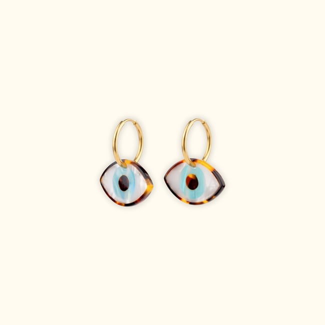 Boucles d'oreilles œil bleu blanc et bleu <span itemprop=