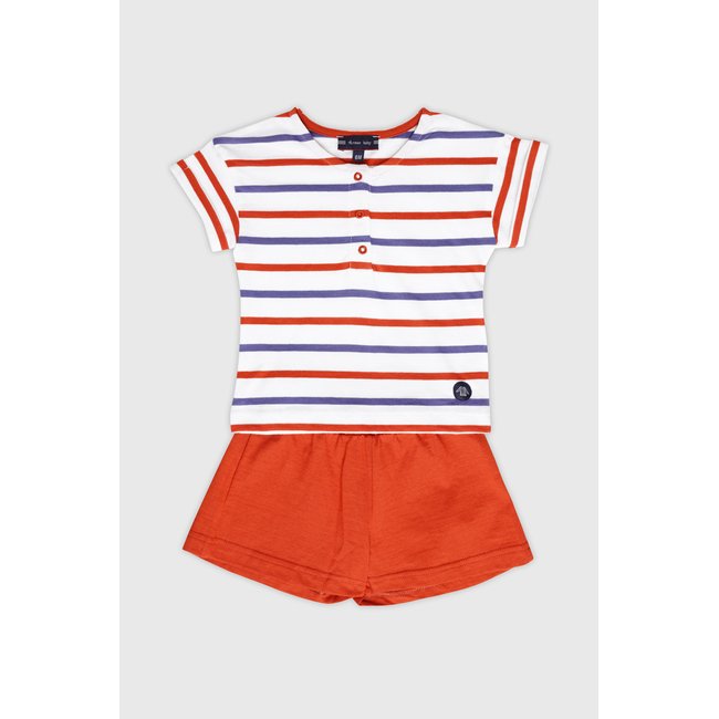 Ensemble pyjashort en coton BABY blanc/skipper/ketchup <span itemprop=