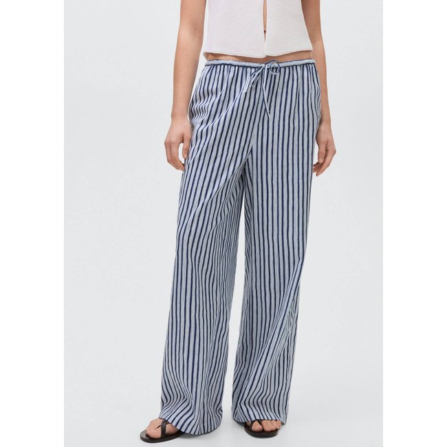 Pantalon droit à rayures bleu marine foncé <span itemprop=