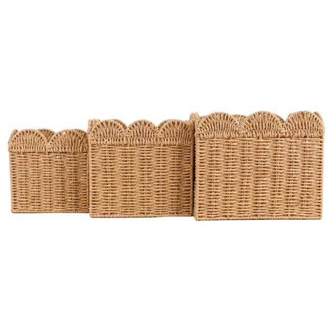 Set de 3 paniers carrés en corde de papier festonné Couleur naturel <span itemprop=