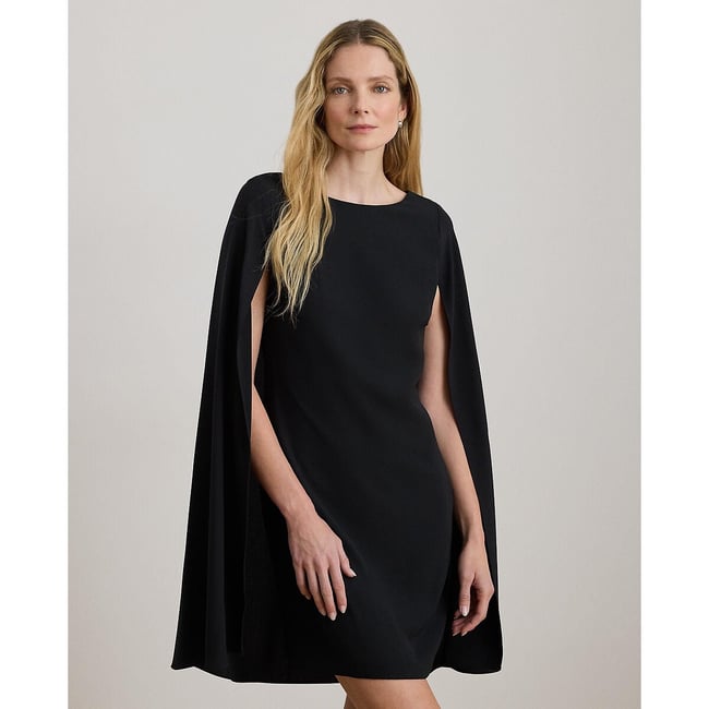 Robe courte cocktail col bateau cape PETRA noir <span itemprop=