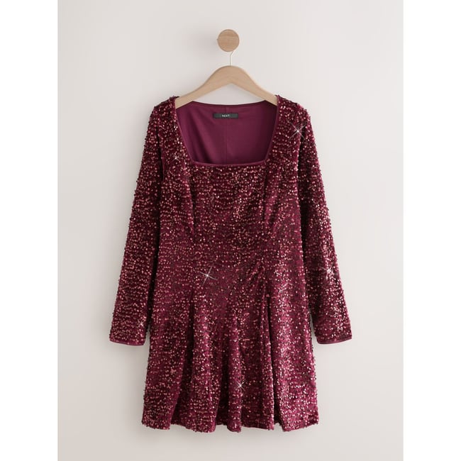 Robe courte à sequins réversibles rouge bordeaux <span itemprop=