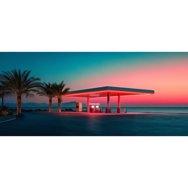 Tableau Sur Verre Synthétique Station-service De Plage Rétro RÉTRO VINTAGE Couleur tableau en verre synthétique <span itemprop=