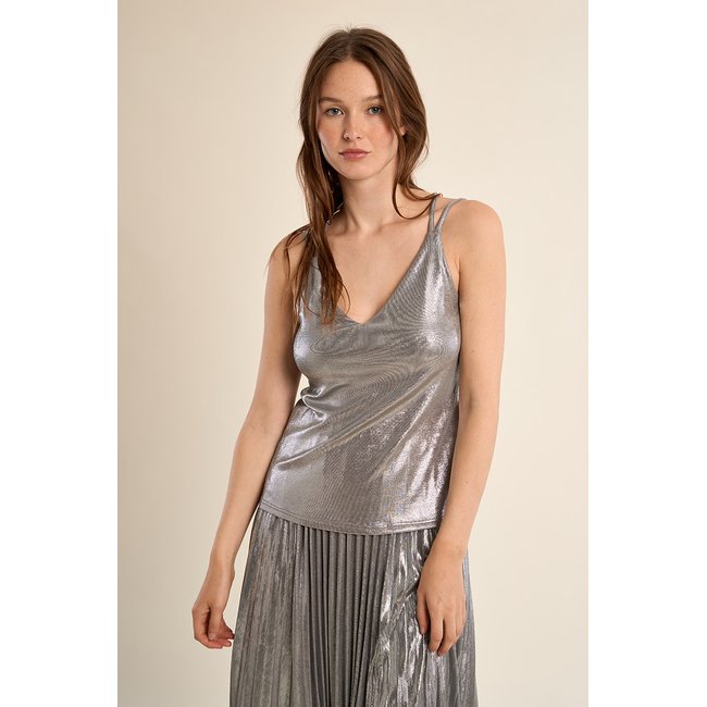 Caraco à dos croisé, effet métallisé silver <span itemprop=