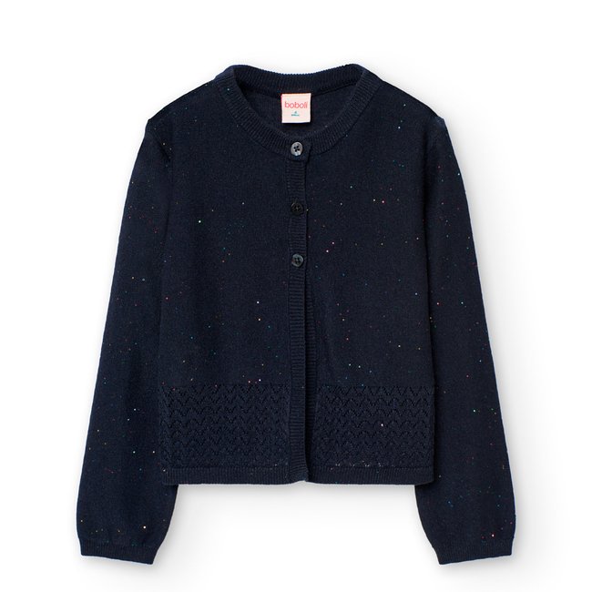 Veste en tricot avec col rond et fermeture boutons bleu <span itemprop=