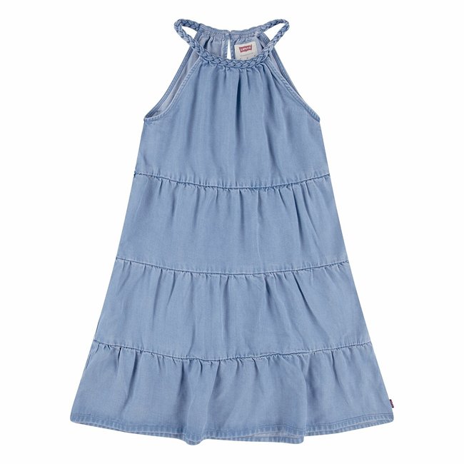 Vestido em ganga leve azul-ganga <span itemprop=