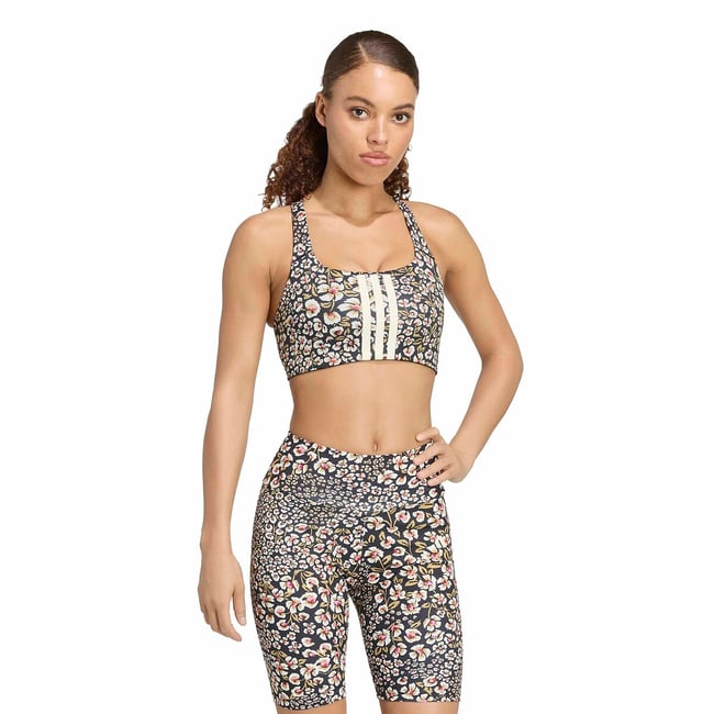 Farm Rio printed sports bra, black print, adidas Performance