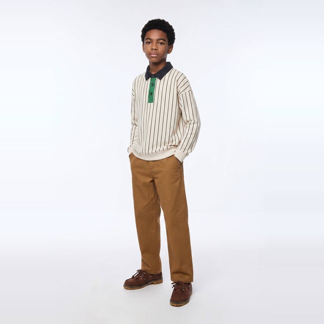 Sweat col polo rayé en coton BIO GOTS naturel <span itemprop=