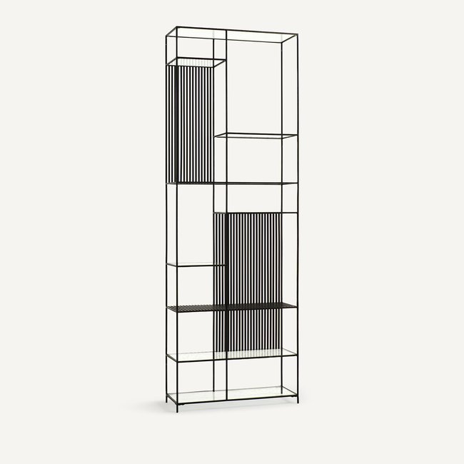 Bibliothèque métal et verre, Rectiligne Couleur brun de mars <span itemprop=