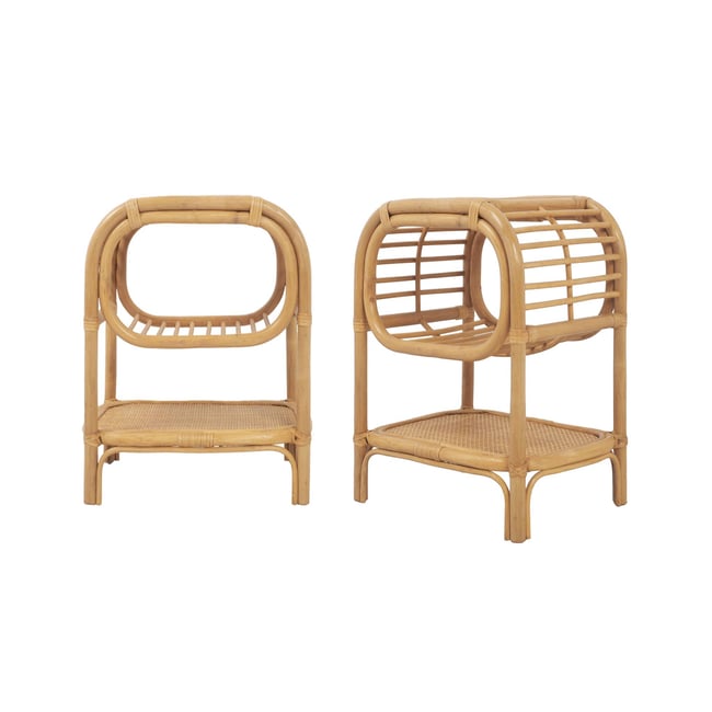 Table de chevet rotin naturel courbé 1 étagère 1 niche (lot de 2) SERANG Couleur naturel <span itemprop=