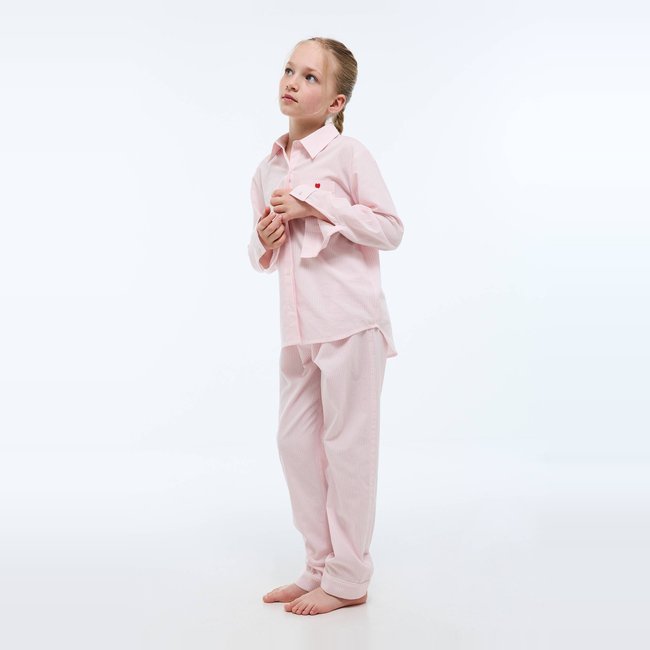 Pyjama manches longues rayé avec broderie en coton BIO GOTS buvard <span itemprop=