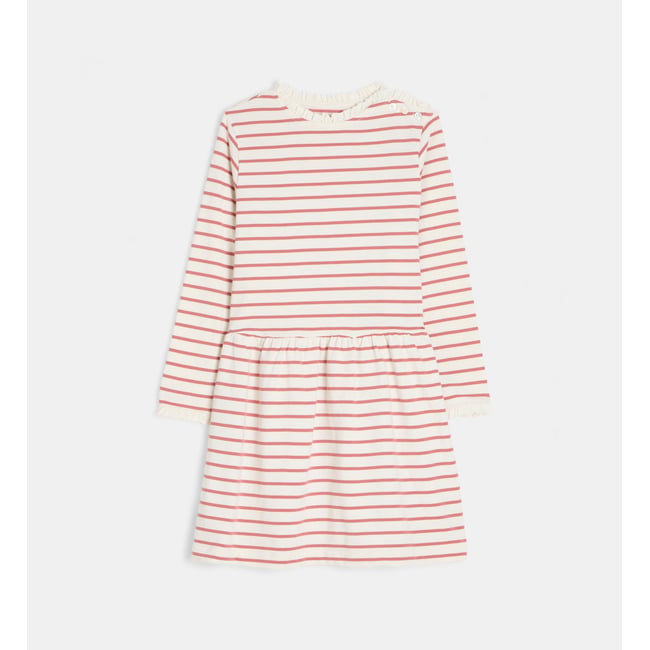 Robe tamonix rayée en coton bio écru et rose <span itemprop=