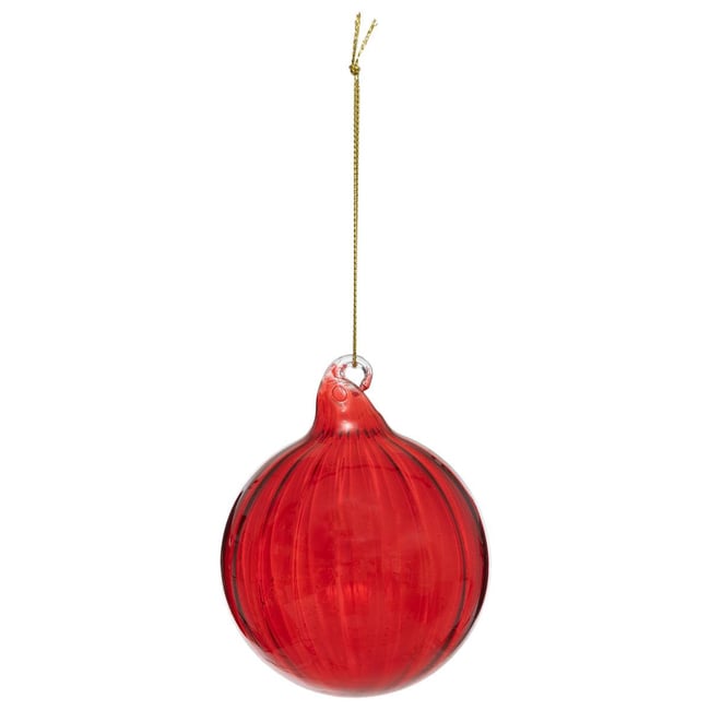 Boule de Noël en verre 80mm strie rouge Couleur rouge <span itemprop=