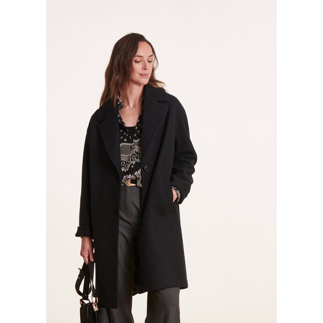Manteau mi-long coupe ample noir <span itemprop=