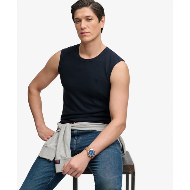 Débardeur Classic Cotton Linen Coupe Décontractée bleu marine éclipse <span itemprop=
