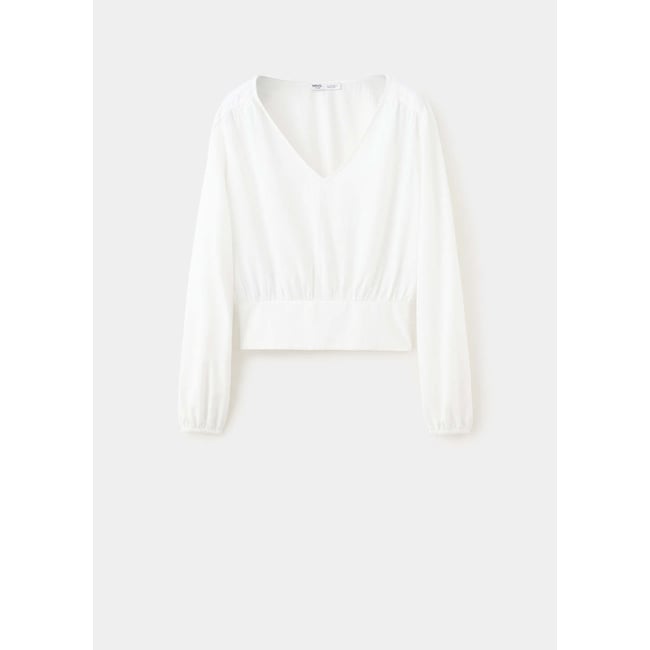 Chemisier texturé bouffant blanc cassé <span itemprop=