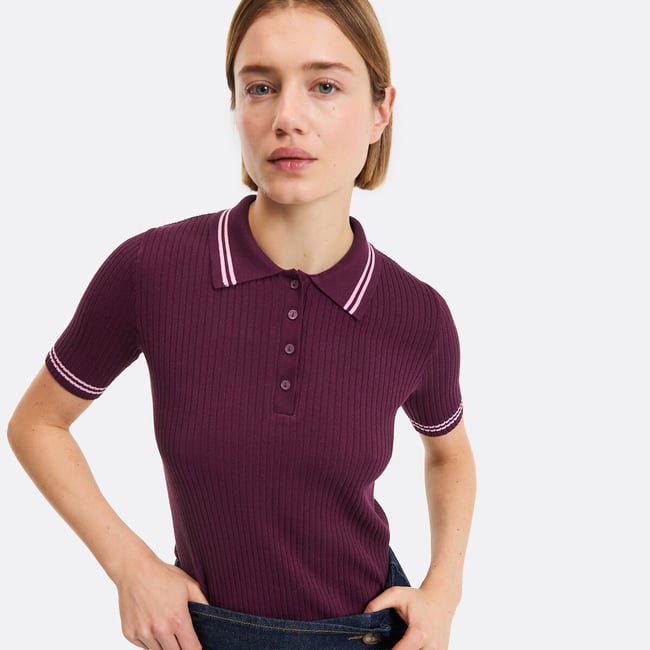 Sweter/komin polo z prążkowanej dzianiny z krótkim rękawem w kolorze fioletowym/śliwkowym LA REDOUTE COLLECTIONS