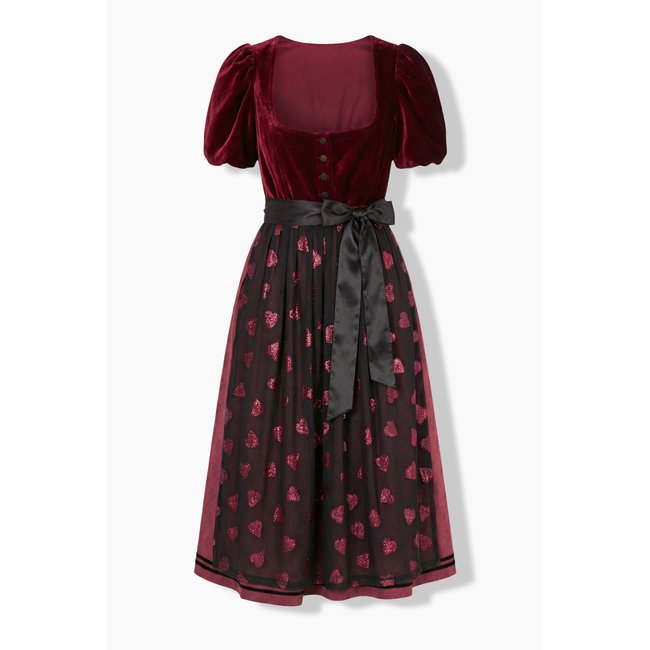 Dirndl, velours, encolure carrée rouge vin <span itemprop=