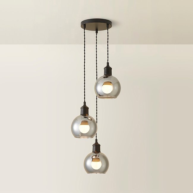Brady 3-Light Smoked Glass Cluster Pendant Light, black, SO'HOME
