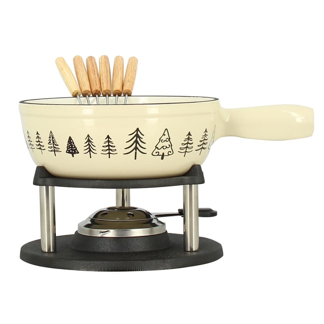 Service à fondue 6 personnes, MONTAGNE beige-inox <span itemprop=