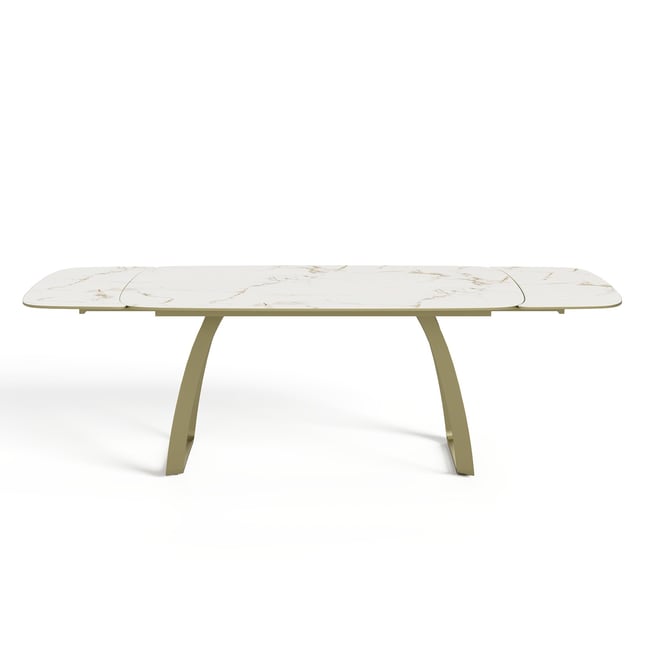 Table à manger extensible en céramique DAHLIA Couleur carrara blanc et doré <span itemprop=