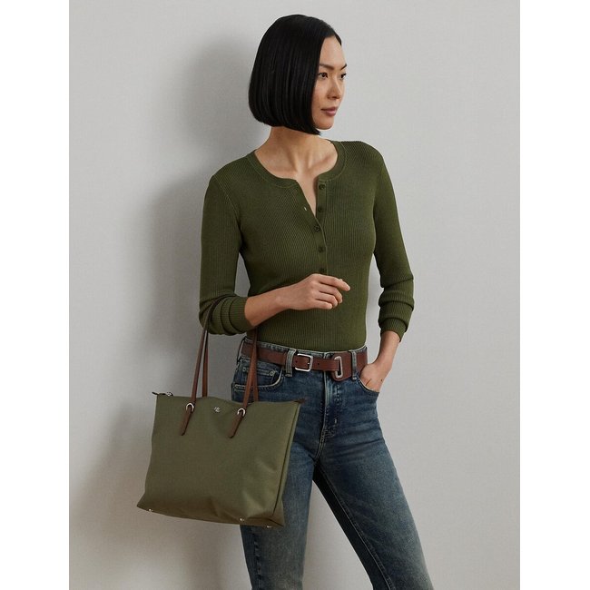 Sac cabas moyen en polyamide et cuir, KEATON vert sauge <span itemprop=