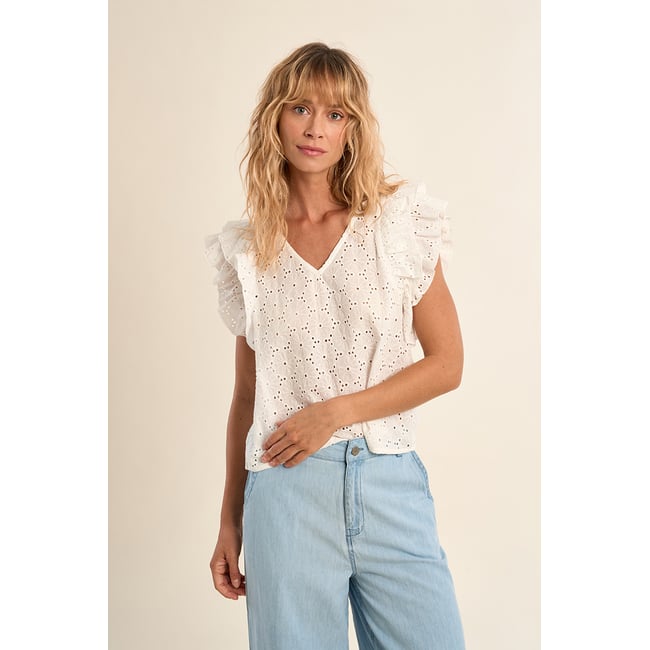 Top en coton, broderies anglaises v002227 <span itemprop=