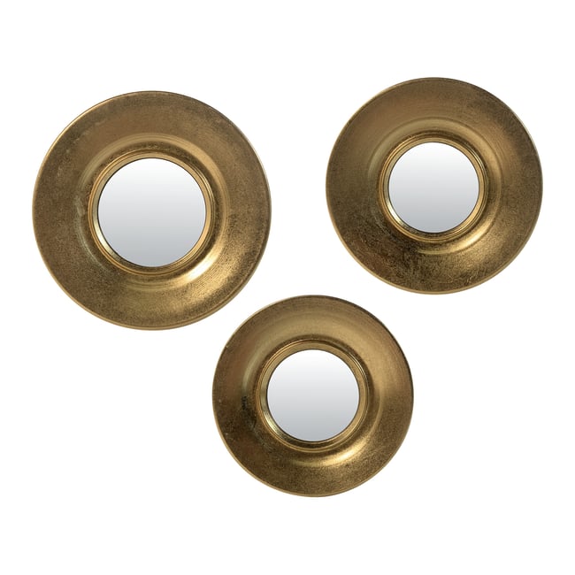 Lot de 3 miroirs métal ronds 30/26/24cm Couleur or <span itemprop=