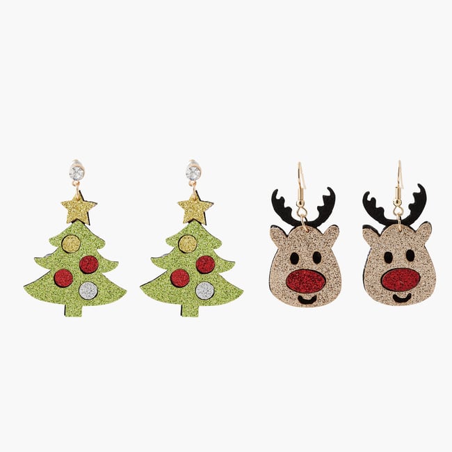 Set de boucles d'oreilles pendantes Xmas Party multicolore <span itemprop=