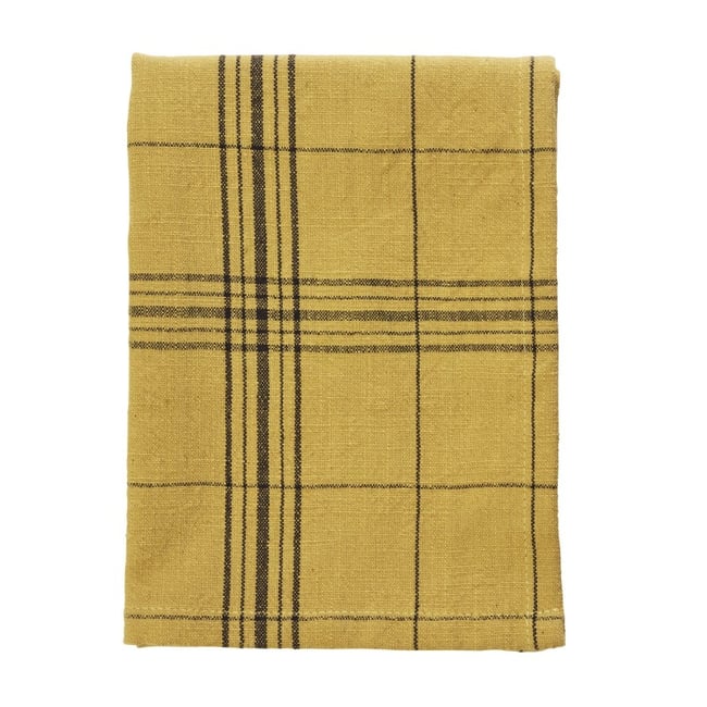 Torchon de cuisine coton carreaux jaune curry <span itemprop=