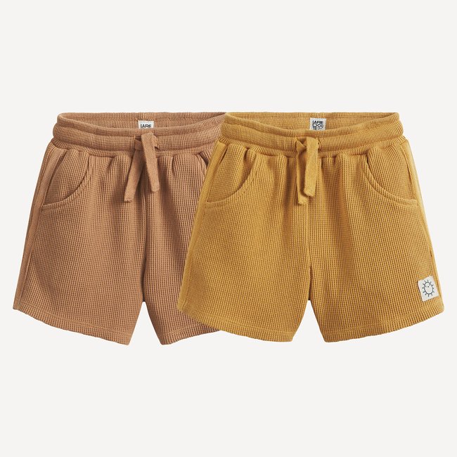 Lot de 2 shorts en maille nid d'abeille marron/jaune <span itemprop=