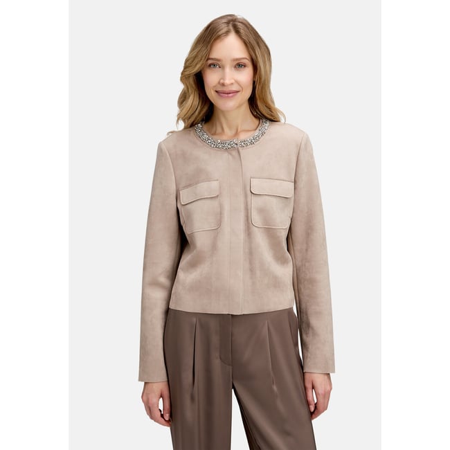 Veste blazer à poches plaquées taupe <span itemprop=