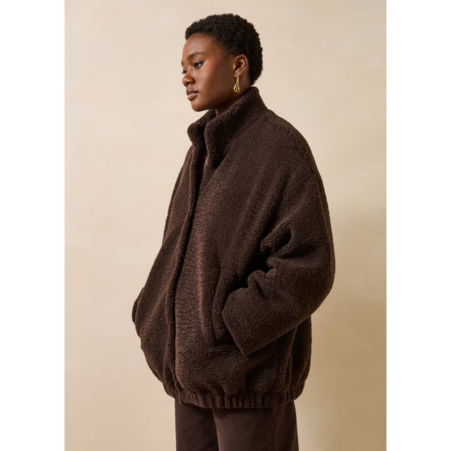 Blouson bomber oversize manches longues chocolat <span itemprop=