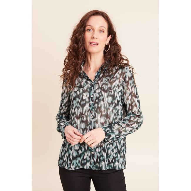 Chemise manches longues en voile vert <span itemprop=