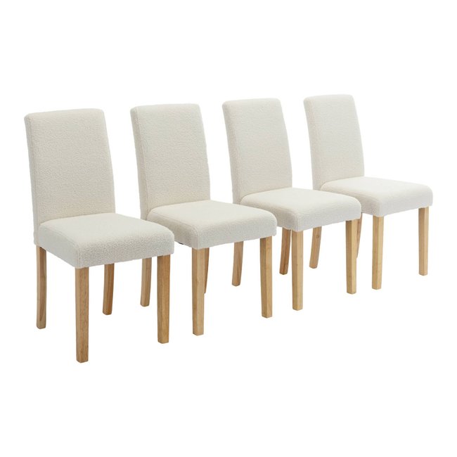 Chaise bois d'hévéa et bouclette (lot de 4) RITA Couleur blanc <span itemprop=