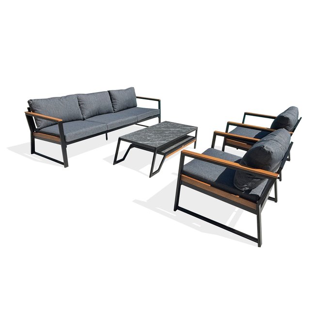 Salon de jardin bas 5 places TADEO noir <span itemprop=