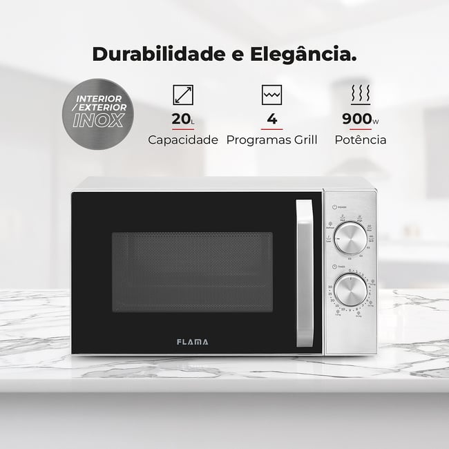Micro-ondas 20L Com Grill Inox 1815FL,FLAMA inox <span itemprop=