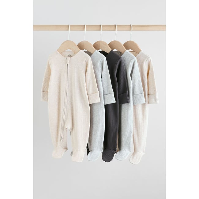 Dors-bien bébé à pieds avec zip, lot de 5 naturel <span itemprop=