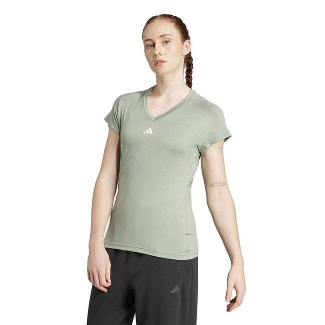 V-Neck T-Shirt, Aeroready Train Essentials Logo, green, adidas Performance